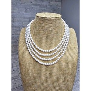 Vintage MCM 4 Strand White Bead Necklace 16"L+2"Ext 1950's-1960's Jackie-O style